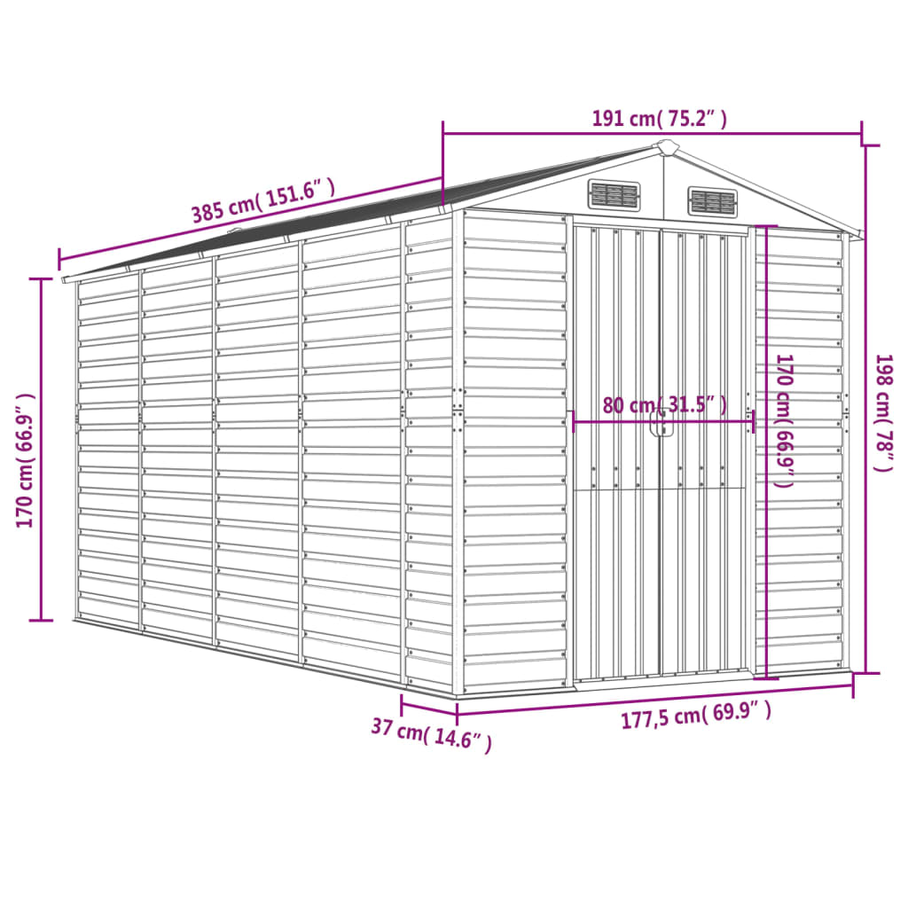 8720845894795_g_en_hd_10 vidaXL Garden Shed Light Brown 191x385x198 cm Galvanised Steel - Image 12