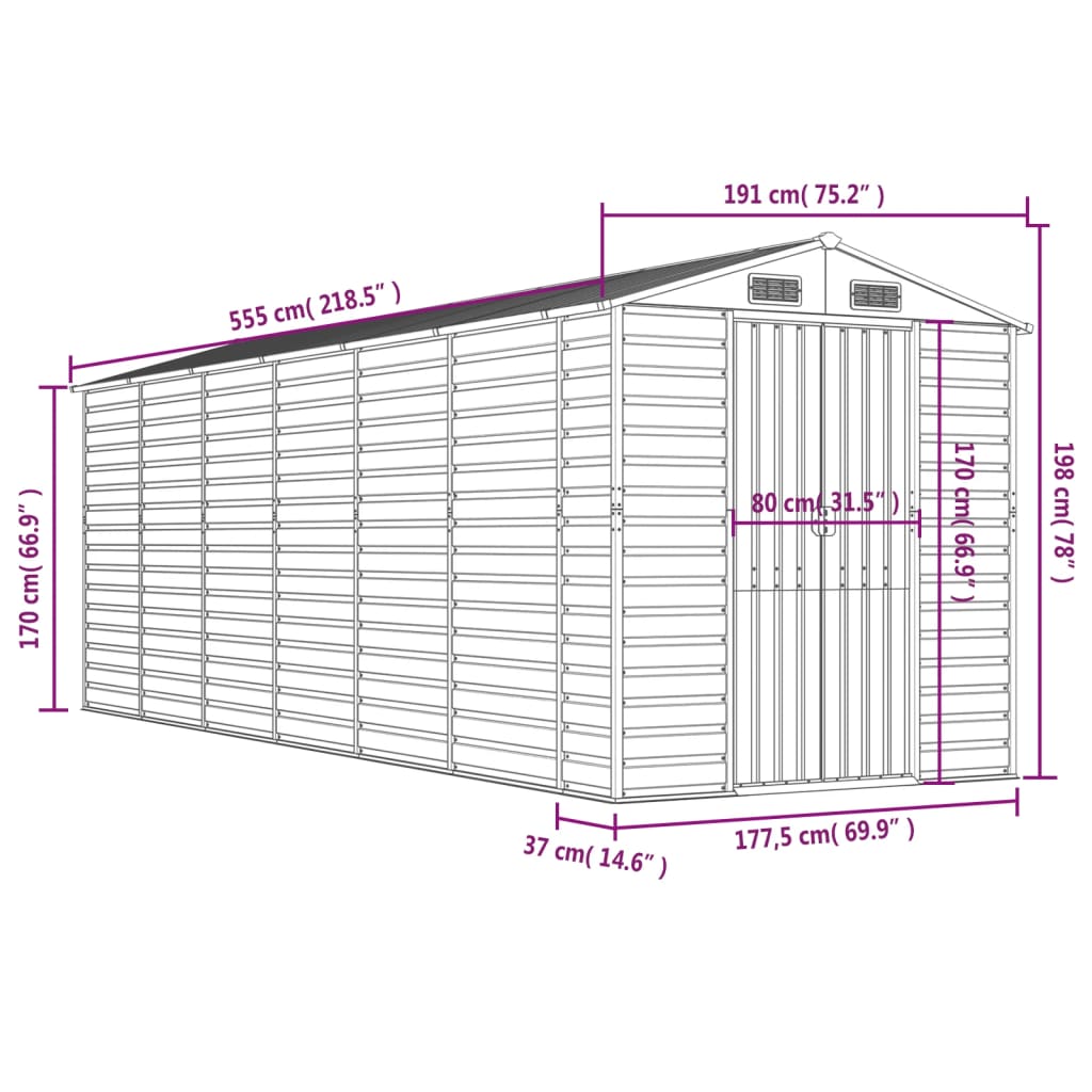 8720845894818_g_en_hd_10 vidaXL Garden Shed Light Brown 191x555x198 cm Galvanised Steel - Image 12