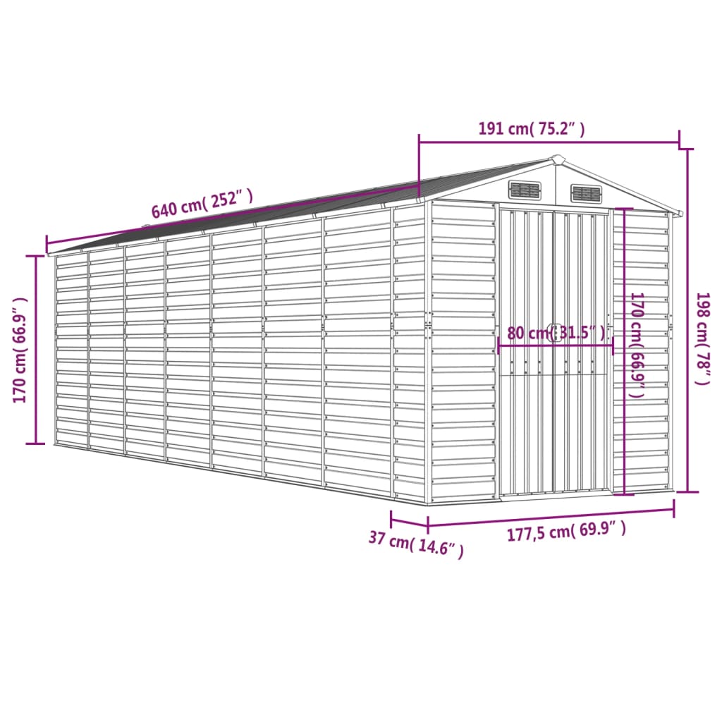 8720845894825_g_en_hd_10 vidaXL Garden Shed Light Brown 191x640x198 cm Galvanised Steel - Image 12