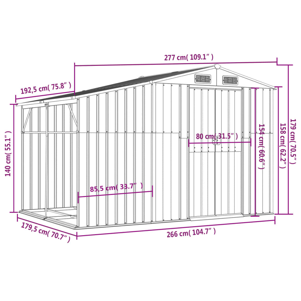 8720845894900_g_en_hd_10 vidaXL Garden Shed Grey 277x192.5x179 cm Galvanised Steel - Image 12