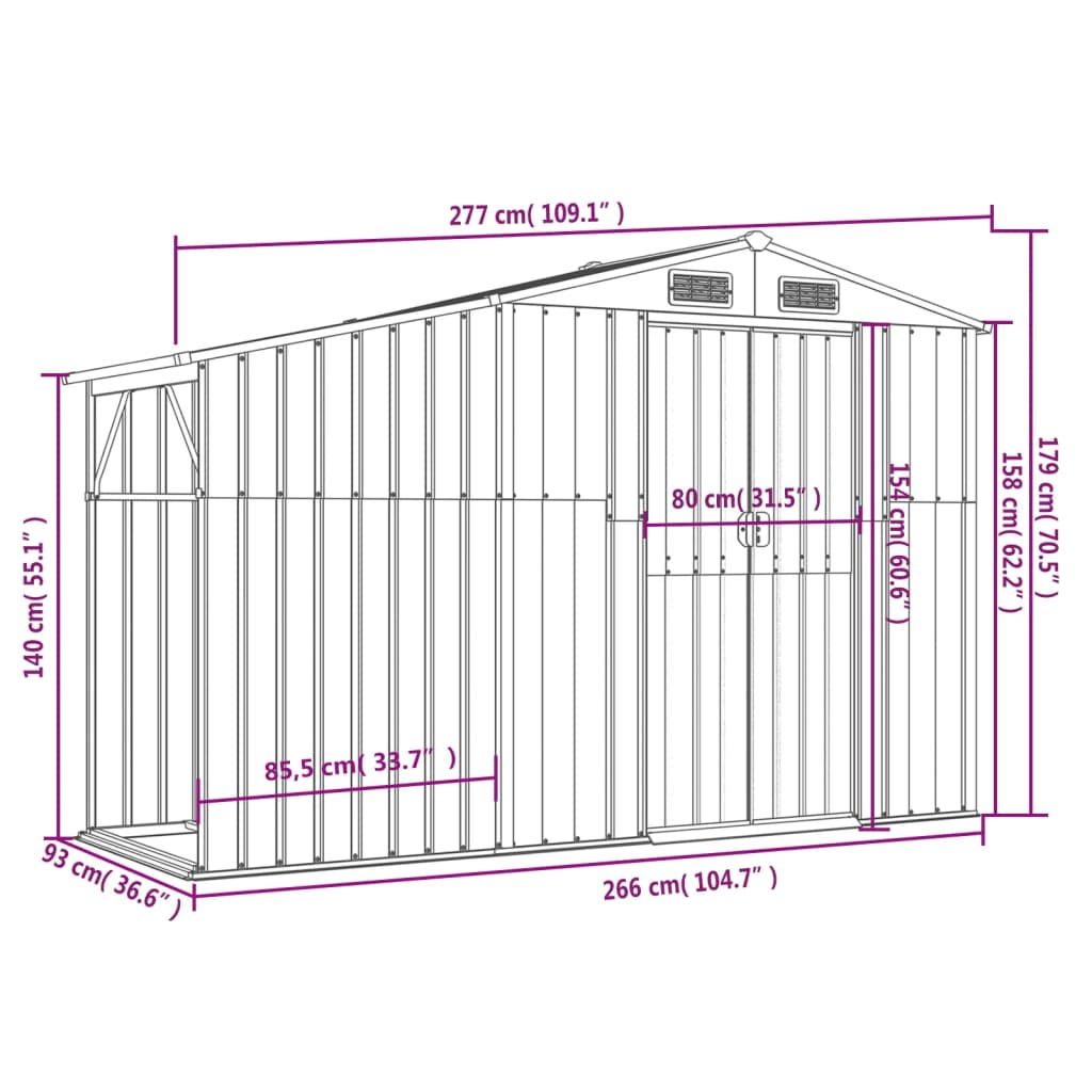 8720845896805_g_en_hd_7 vidaXL Garden Shed Brown 277x93x179 cm Galvanised Steel - Image 9