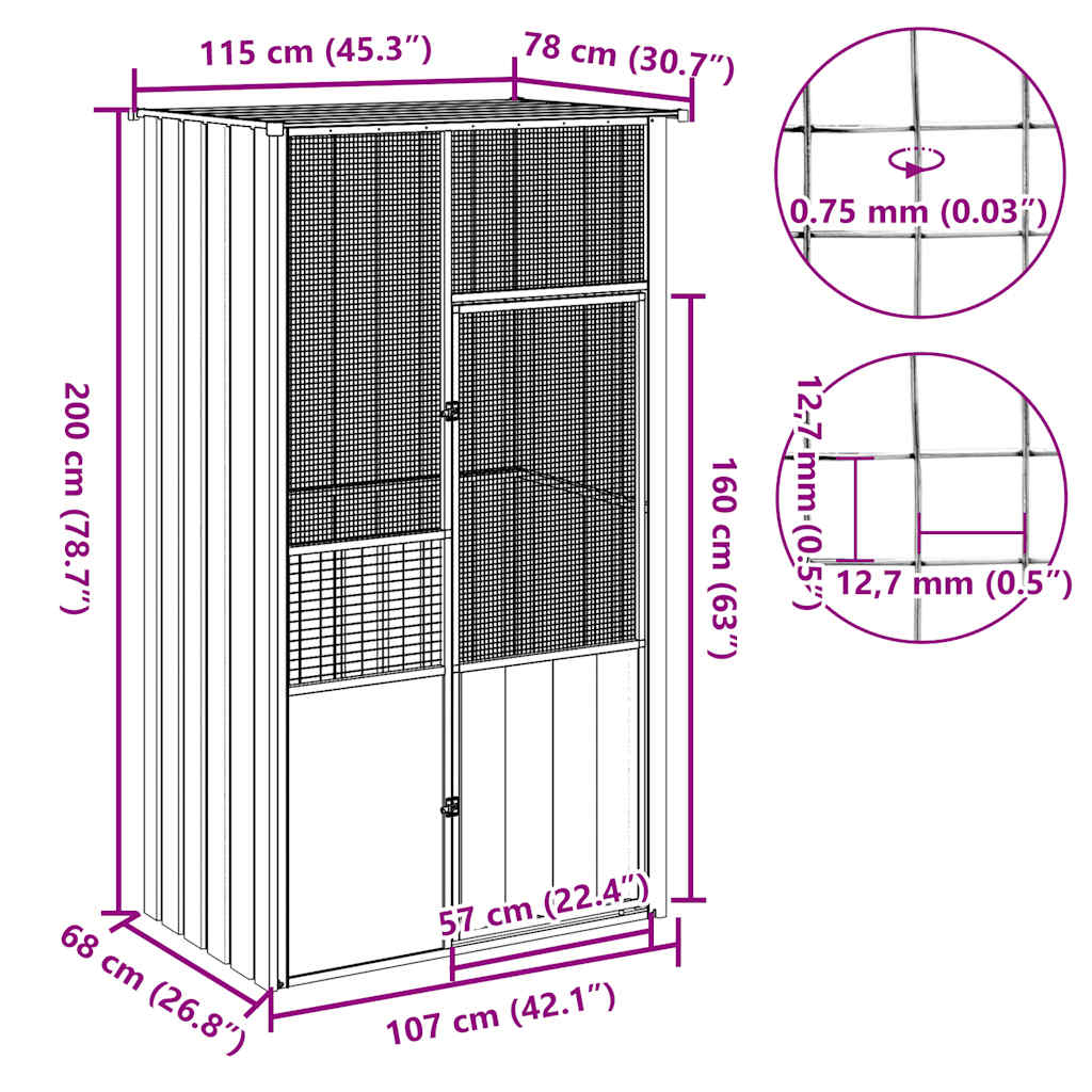 8720845903725_g_en_hd_4 vidaXL Bird Cage Grey 115x78x200 cm Galvanised Steel - Image 6