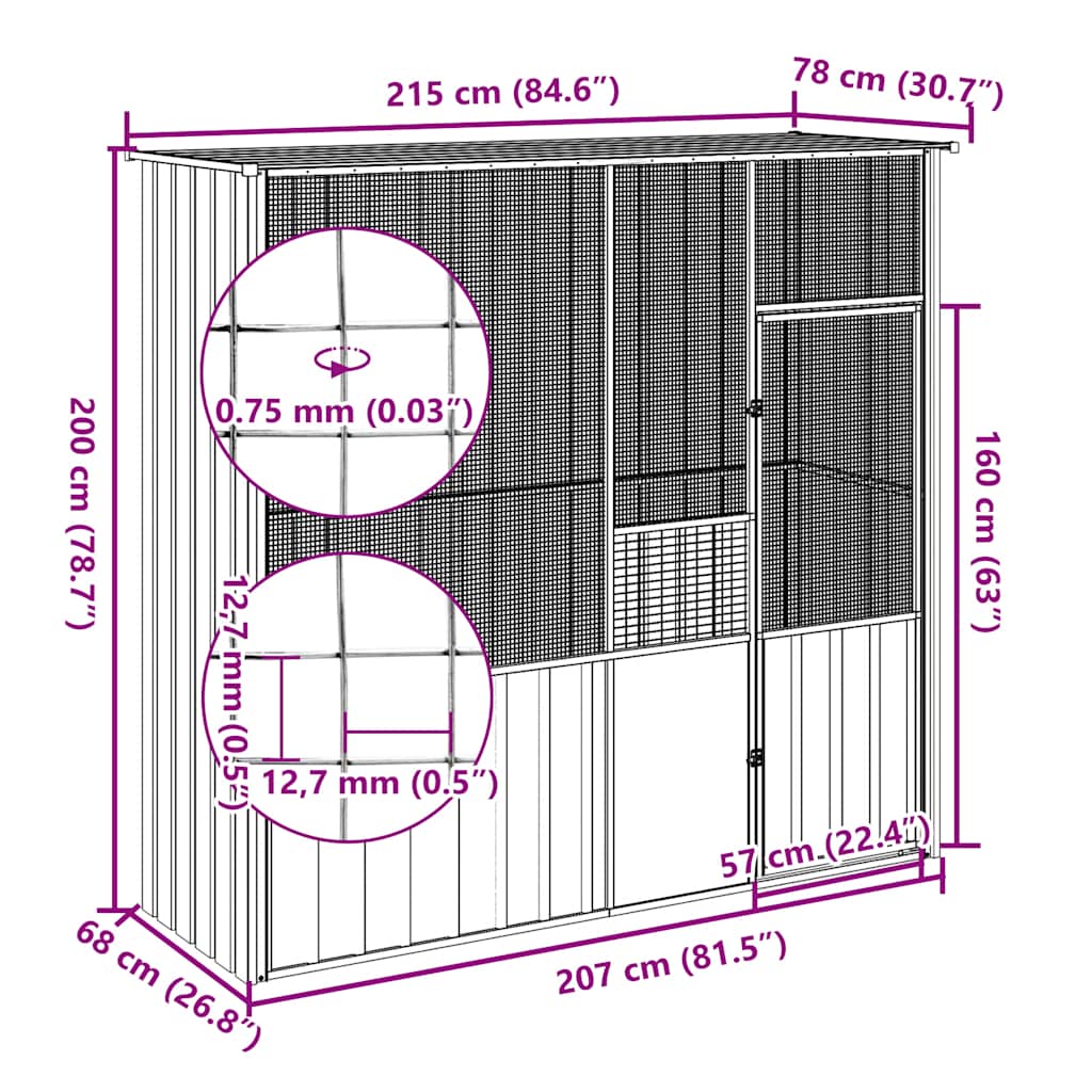 8720845903749_g_en_hd_4 vidaXL Bird Cage Grey 215x78x200 cm Galvanised Steel - Image 6