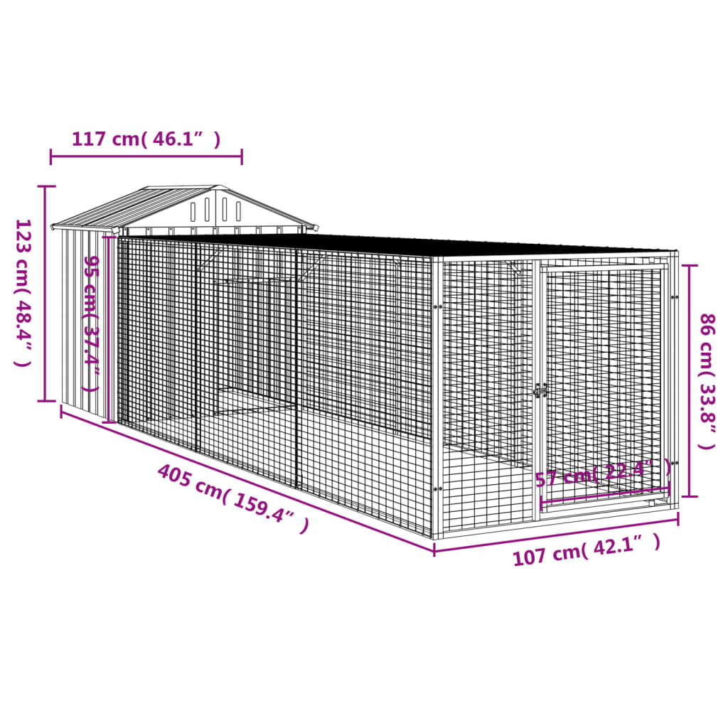 8720845916893_g_en_hd_6 vidaXL Chicken Cage with Run Light Grey 117x405x123 cm Galvanised Steel - Image 8