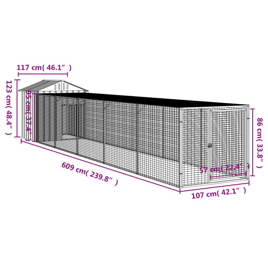 8720845916909_g_en_hd_6 vidaXL Chicken Cage with Run Light Grey 117x609x123 cm Galvanised Steel - Image 8