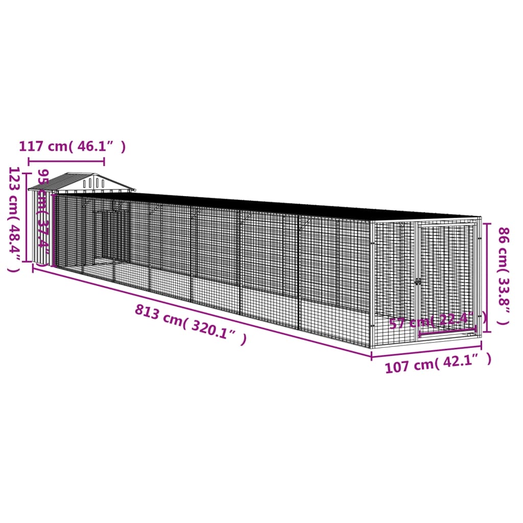 8720845916916_g_en_hd_6 vidaXL Chicken Cage with Run Light Grey 117x813x123 cm Galvanised Steel - Image 8