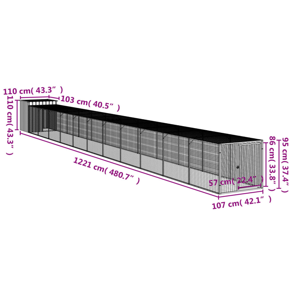 8720845917081_g_en_hd_6 vidaXL Chicken Cage with Run Anthracite 110x1221x110 cm Galvanised Steel - Image 8