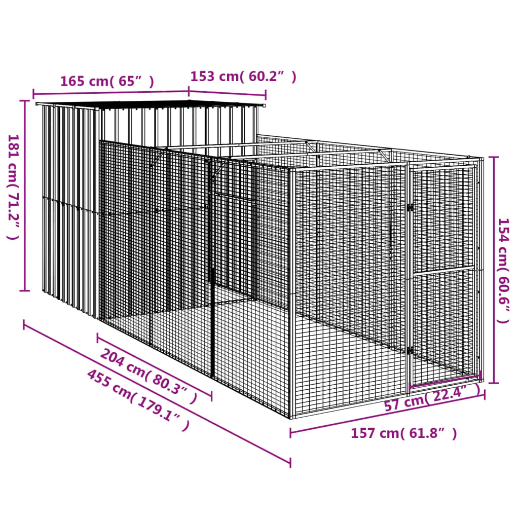 8720845917142_g_en_hd_6 vidaXL Dog House with Run Anthracite 165x455x181 cm Galvanised Steel - Image 8