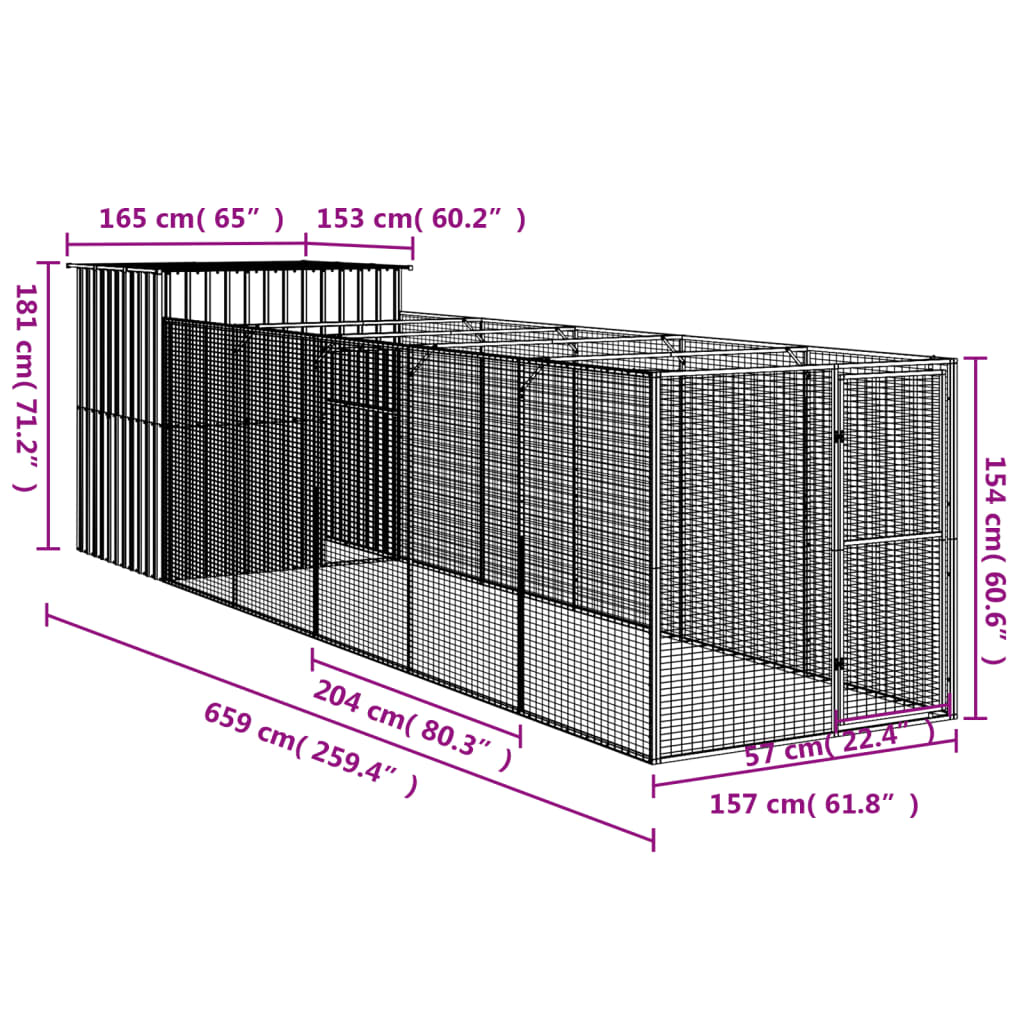 8720845917159_g_en_hd_6 vidaXL Dog House with Run Anthracite 165x659x181 cm Galvanised Steel - Image 8