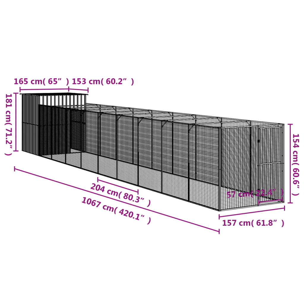 8720845917173_g_en_hd_6 vidaXL Dog House with Run Anthracite 165x1067x181 cm Galvanised Steel - Image 8