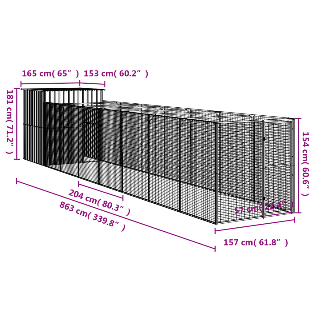 8720845917210_g_en_hd_6 vidaXL Dog House with Run Light Grey 165x863x181 cm Galvanised Steel - Image 8