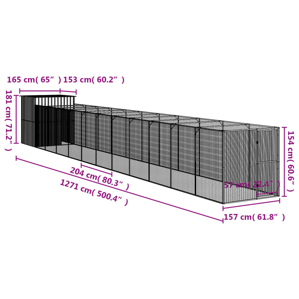 8720845917234_g_en_hd_6 vidaXL Dog House with Run Light Grey 165x1271x181 cm Galvanised Steel - Image 8
