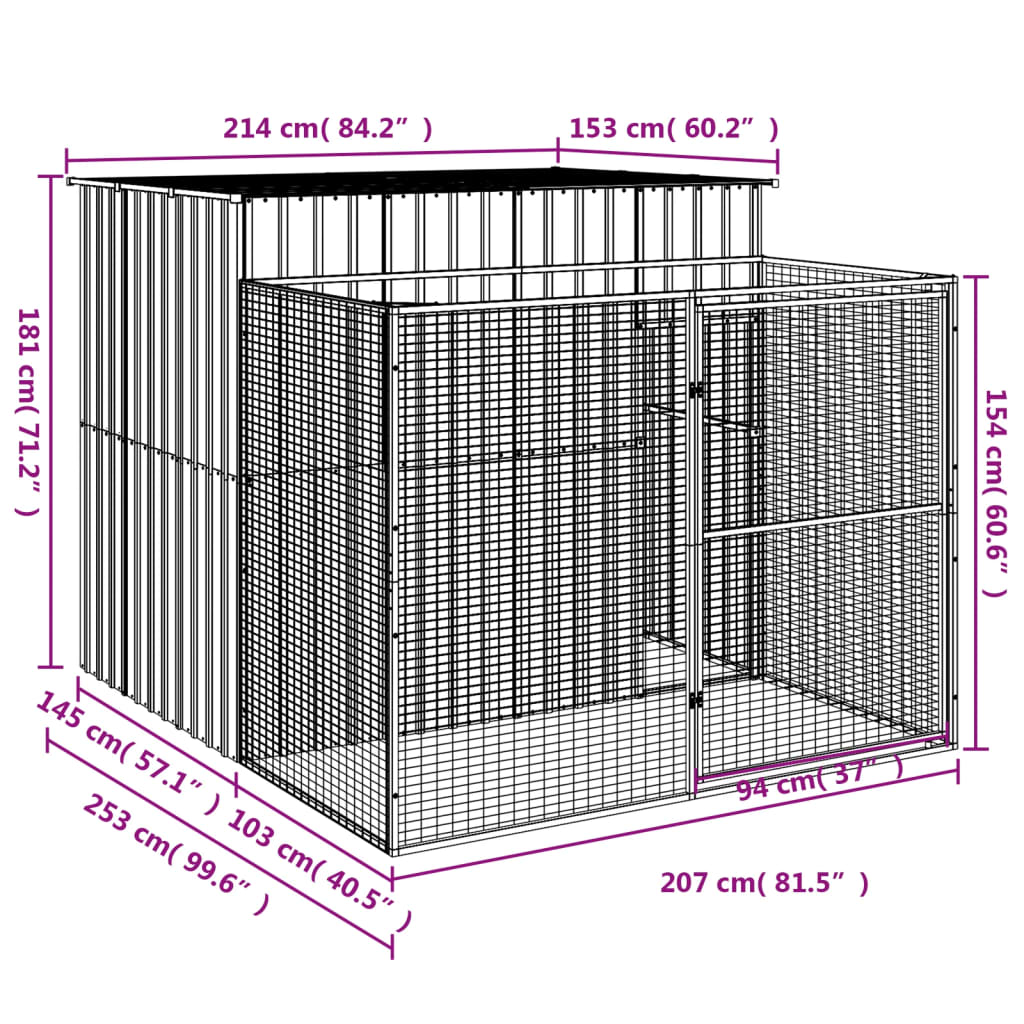 8720845917340_g_en_hd_6 vidaXL Dog House with Run Anthracite 214x253x181 cm Galvanised Steel - Image 8