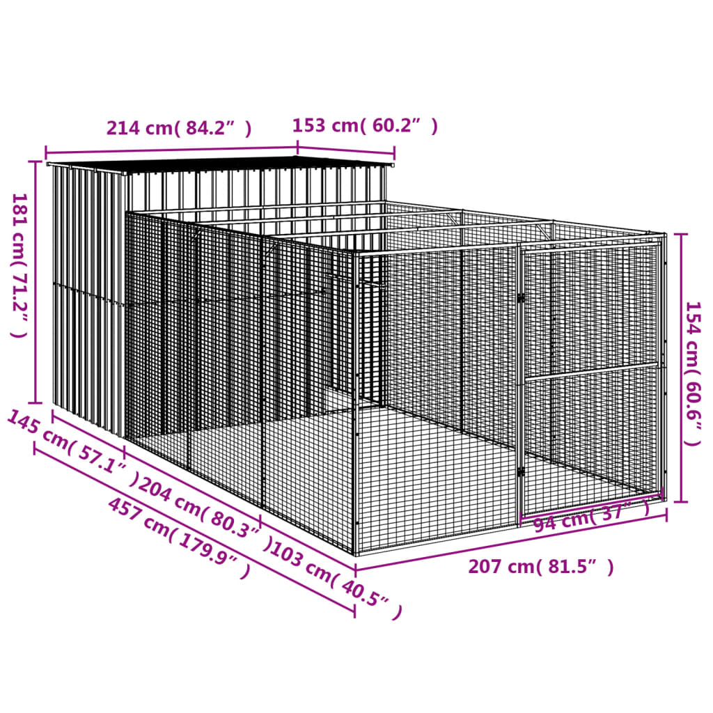 8720845917357_g_en_hd_7 vidaXL Dog House with Run Anthracite 214x457x181 cm Galvanised Steel - Image 9