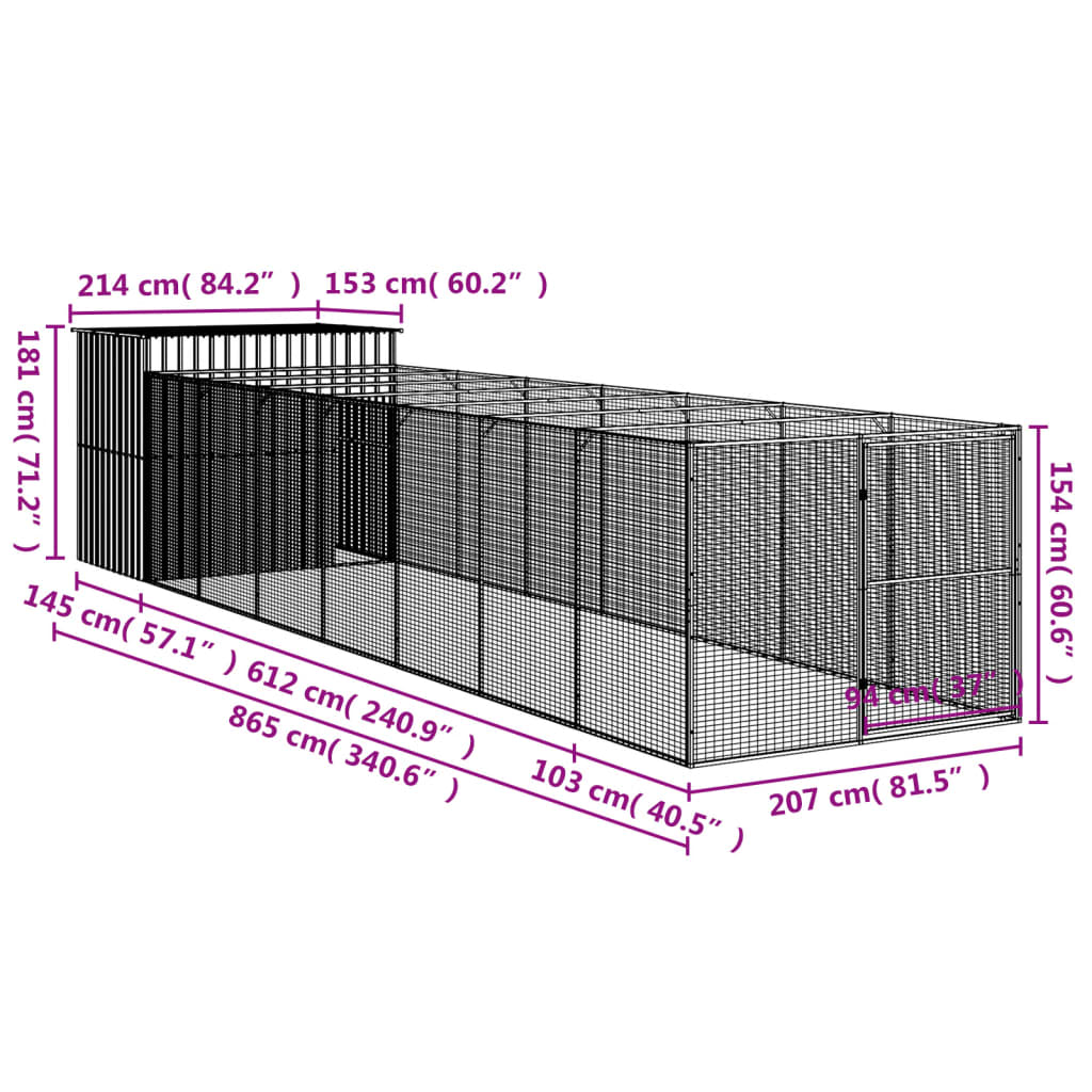 8720845917371_g_en_hd_7 vidaXL Dog House with Run Anthracite 214x865x181 cm Galvanised Steel - Image 9