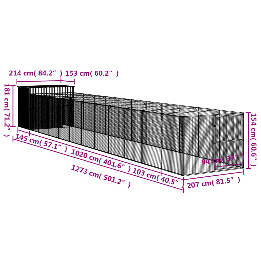 8720845917456_g_en_hd_7 vidaXL Dog House with Run Light Grey 214x1273x181 cm Galvanised Steel - Image 9