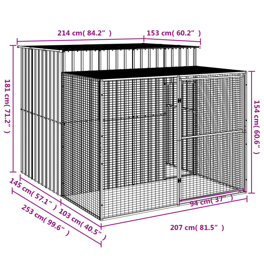 8720845917463_g_en_hd_6 vidaXL Dog House with Run Anthracite 214x253x181 cm Galvanised Steel - Image 8
