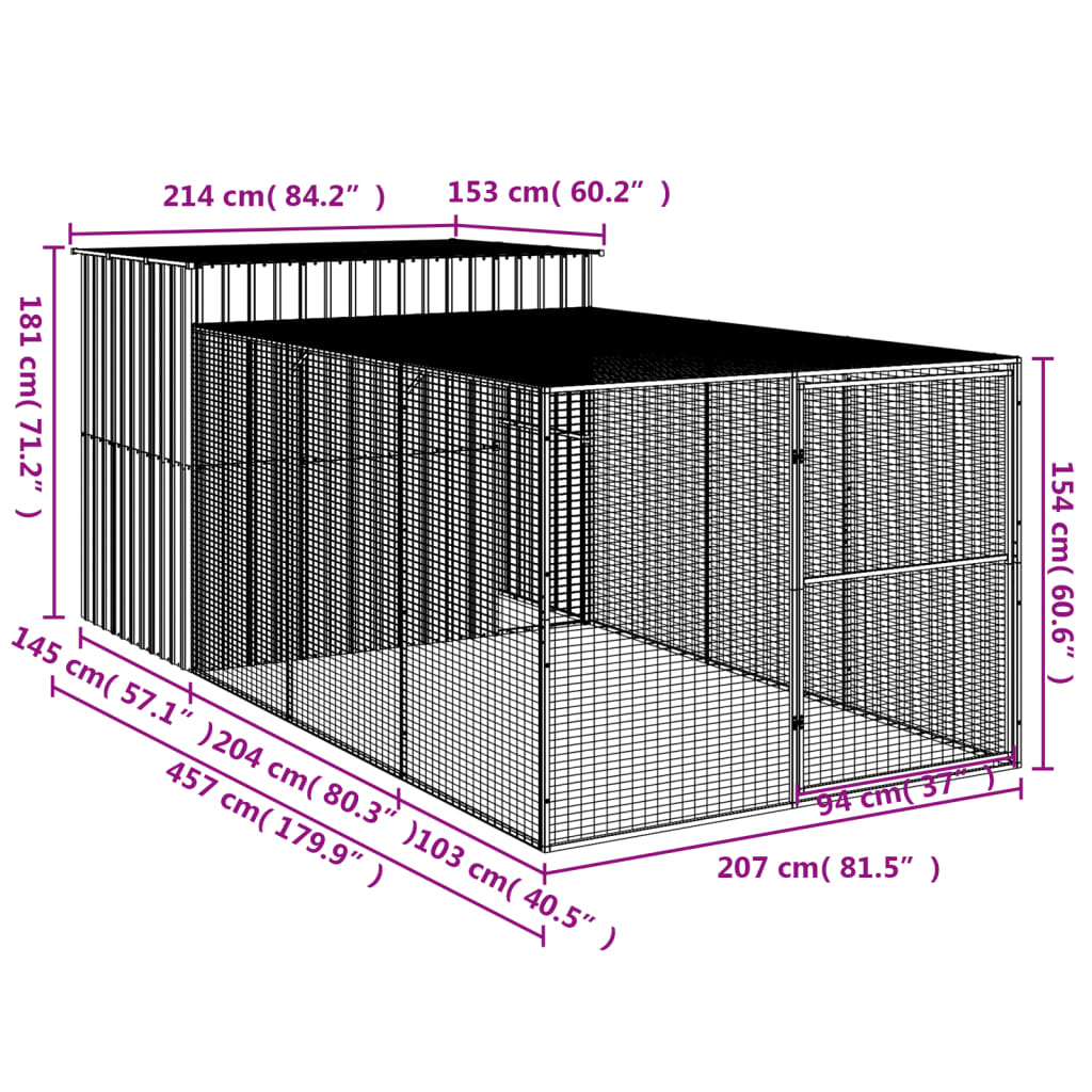 8720845917470_g_en_hd_7 vidaXL Dog House with Run Anthracite 214x457x181 cm Galvanised Steel - Image 9