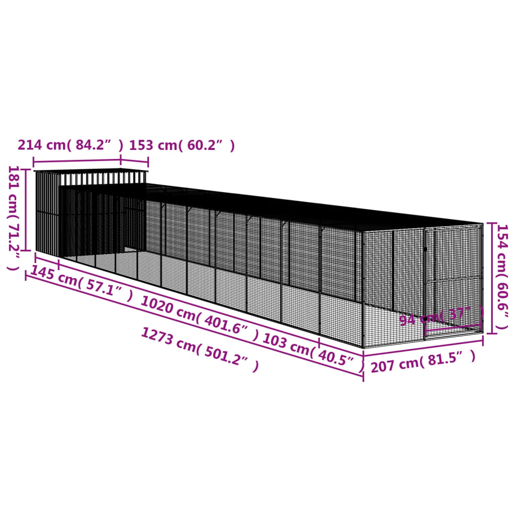 8720845917517_g_en_hd_7 vidaXL Dog House with Run Anthracite 214x1273x181 cm Galvanised Steel - Image 9
