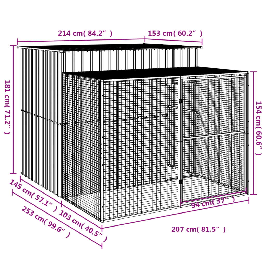 8720845917524_g_en_hd_6 vidaXL Dog House with Run Light Grey 214x253x181 cm Galvanised Steel - Image 8