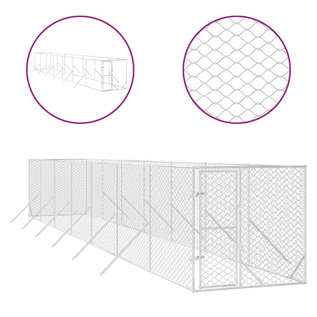 8720845942335_a_en_hd_1 vidaXL Outdoor Dog Kennel Silver 2x14x2 m Galvanised Steel - Image 2