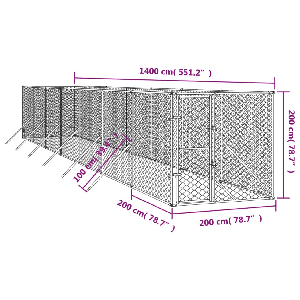 8720845942335_g_en_hd_2 vidaXL Outdoor Dog Kennel Silver 2x14x2 m Galvanised Steel - Image 4