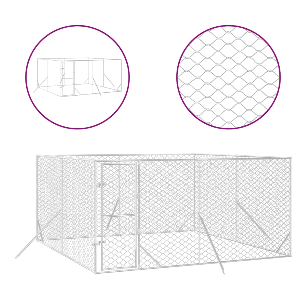 8720845942342_a_en_hd_1 vidaXL Outdoor Dog Kennel Silver 4x4x2 m Galvanised Steel - Image 2