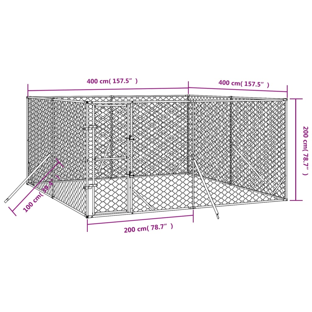 8720845942342_g_en_hd_2 vidaXL Outdoor Dog Kennel Silver 4x4x2 m Galvanised Steel - Image 4