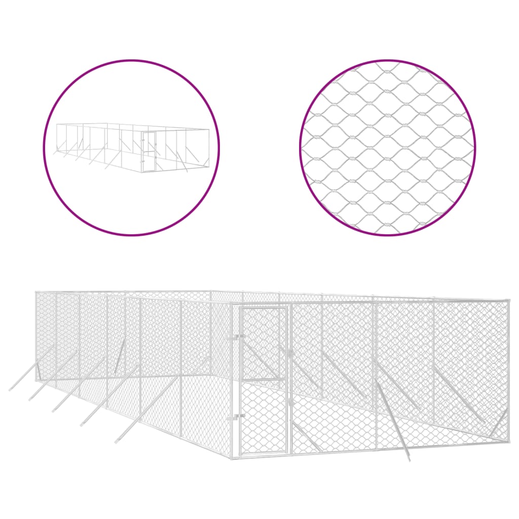 8720845942366_a_en_hd_1 vidaXL Outdoor Dog Kennel Silver 4x12x2 m Galvanised Steel - Image 2