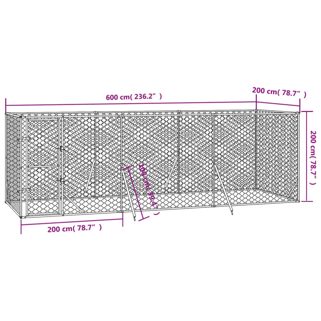 8720845942380_g_en_hd_2 vidaXL Outdoor Dog Kennel Silver 6x2x2 m Galvanised Steel - Image 4