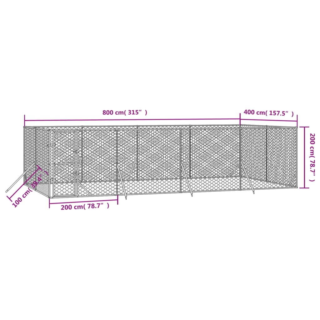 8720845942427_g_en_hd_2 vidaXL Outdoor Dog Kennel Silver 8x4x2 m Galvanised Steel - Image 4