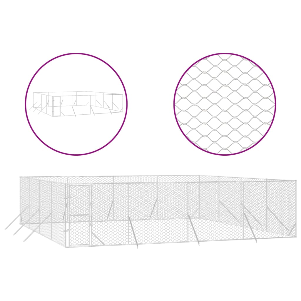 8720845942434_a_en_hd_1 vidaXL Outdoor Dog Kennel Silver 8x8x2 m Galvanised Steel - Image 2