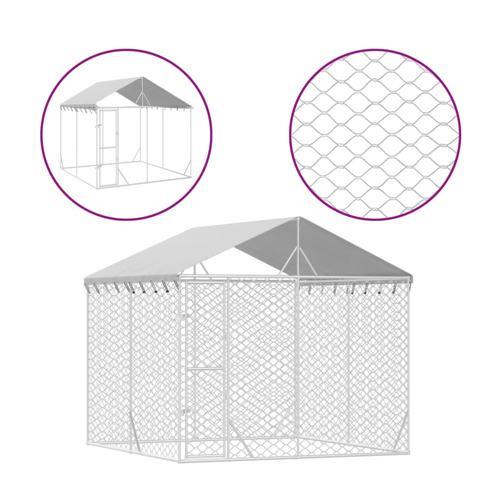 8720845942656_a_en_hd_1 vidaXL Outdoor Dog Kennel with Roof Silver 3x3x2.5 m Galvanised Steel - Image 2