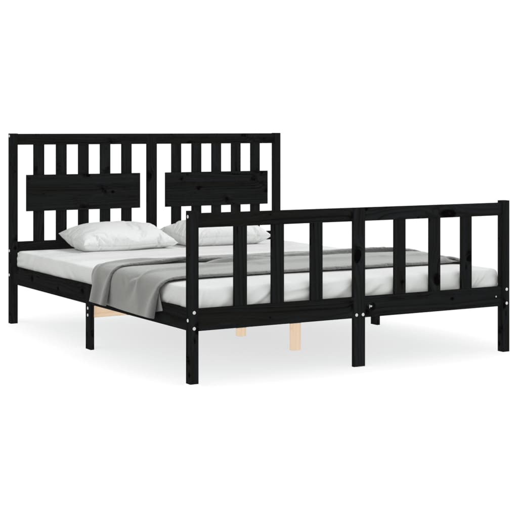 8720845976057_a_en_hd_1 vidaXL Bed Frame without Mattress Black 150x200 cm Solid Wood Pine - Image 2