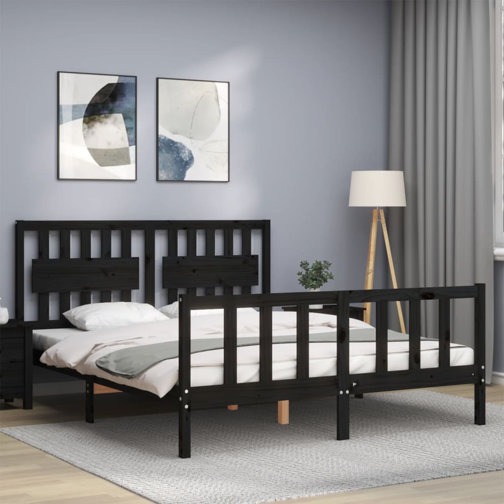 8720845976057_g_en_hd_1 vidaXL Bed Frame without Mattress Black 150x200 cm Solid Wood Pine - Image 3