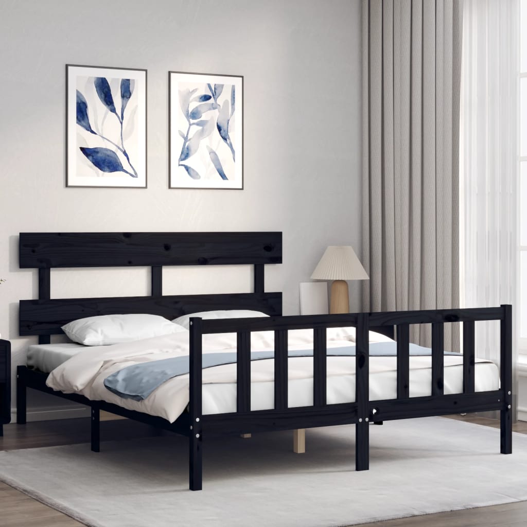 8720845984502_g_en_hd_1 vidaXL Bed Frame without Mattress Black 150x200 cm Solid Wood Pine - Image 3