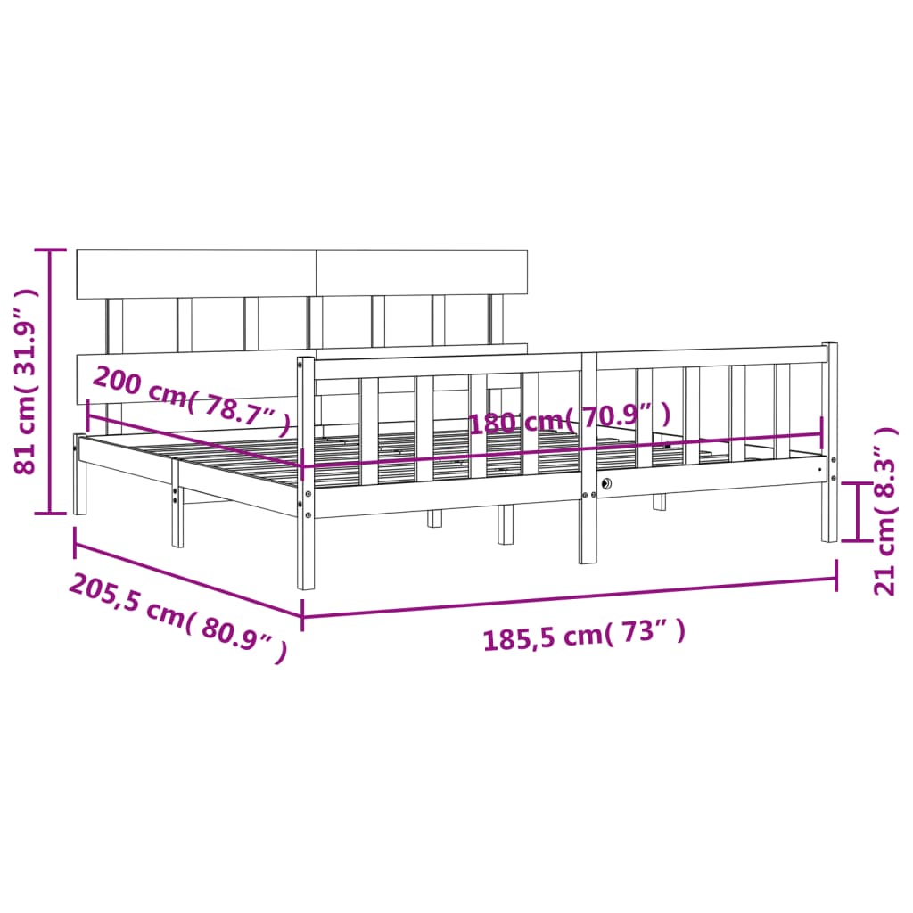 8720845985257_g_en_hd_10 vidaXL Bed Frame without Mattress Black 183x203 cm King Solid Wood Pine - Image 12
