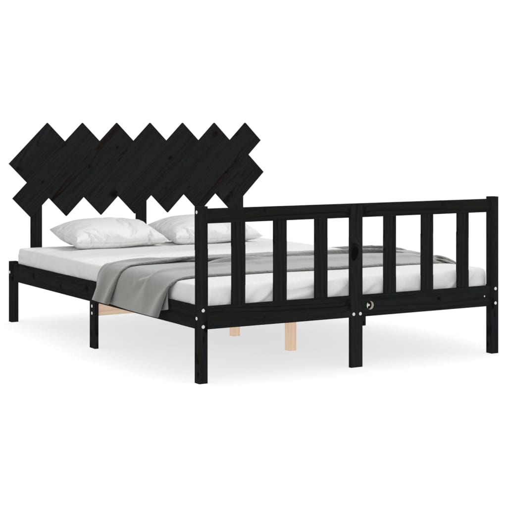 8720845986452_a_en_hd_1 vidaXL Bed Frame without Mattress Black 150x200 cm Solid Wood Pine - Image 2