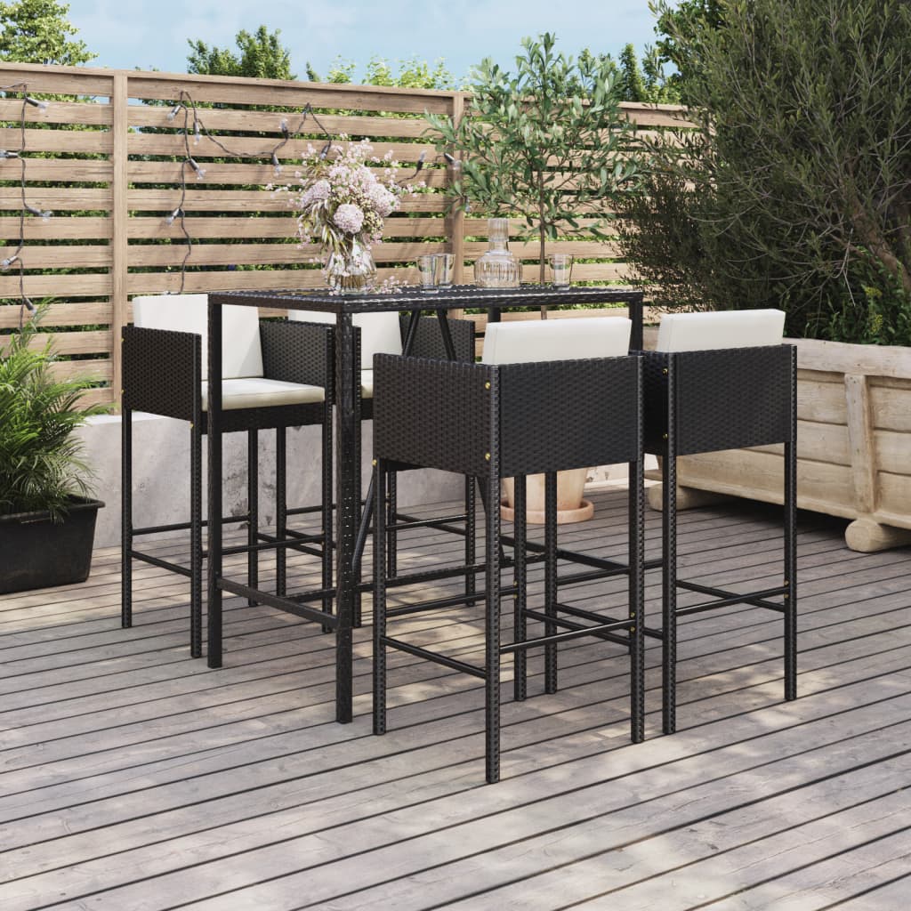 vidaXL 5 Piece Garden Bar Set with Cushions Black Poly Rattan