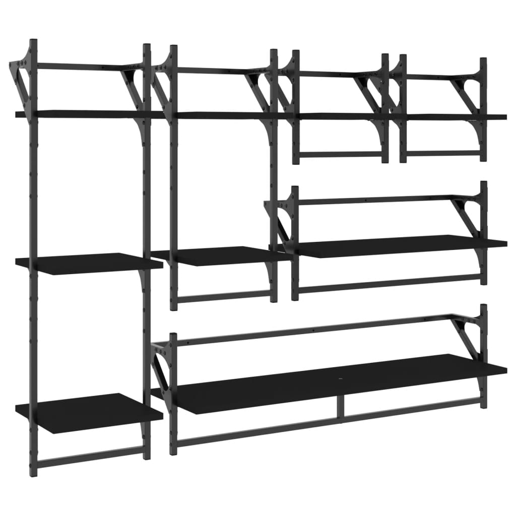 8721012046023_a_en_hd_1 vidaXL 6 Piece Wall Shelf Set with Bars Black Engineered Wood - Image 2