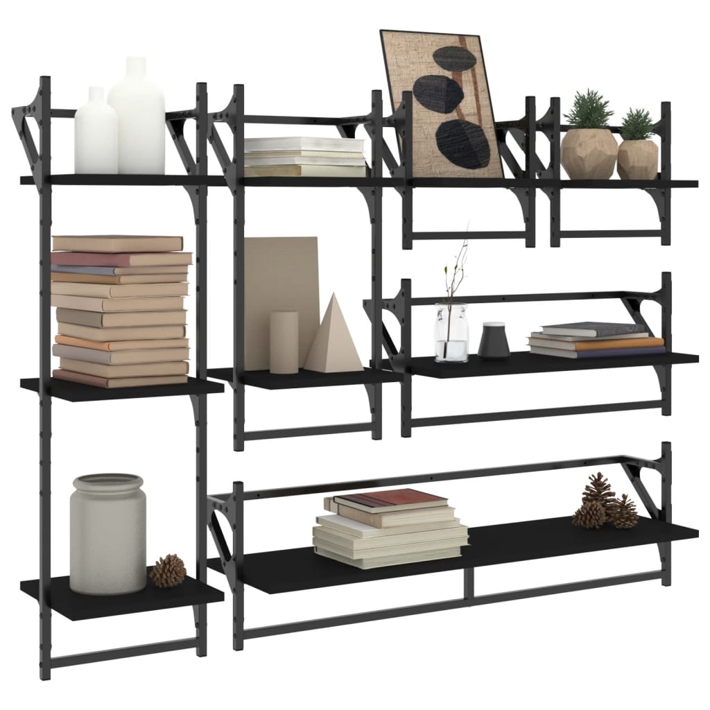 8721012046023_g_en_hd_1 vidaXL 6 Piece Wall Shelf Set with Bars Black Engineered Wood - Image 3