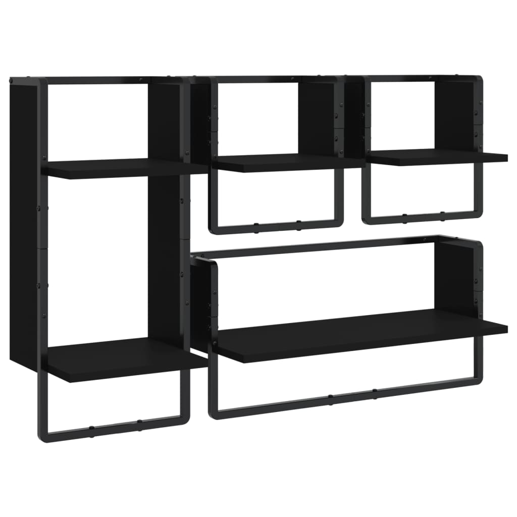 8721012046429_a_en_hd_1 vidaXL 4 Piece Wall Shelf Set with Bars Black Engineered Wood - Image 2