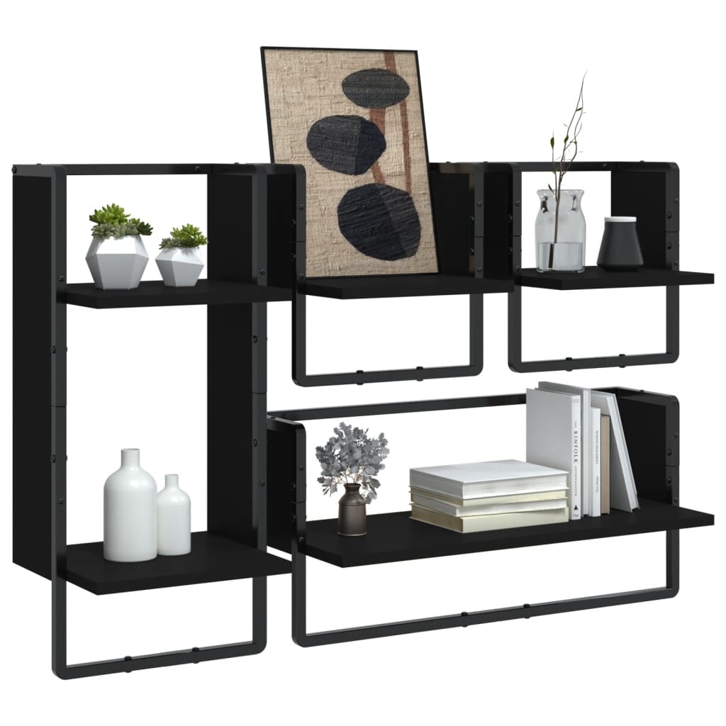 8721012046429_g_en_hd_1 vidaXL 4 Piece Wall Shelf Set with Bars Black Engineered Wood - Image 3