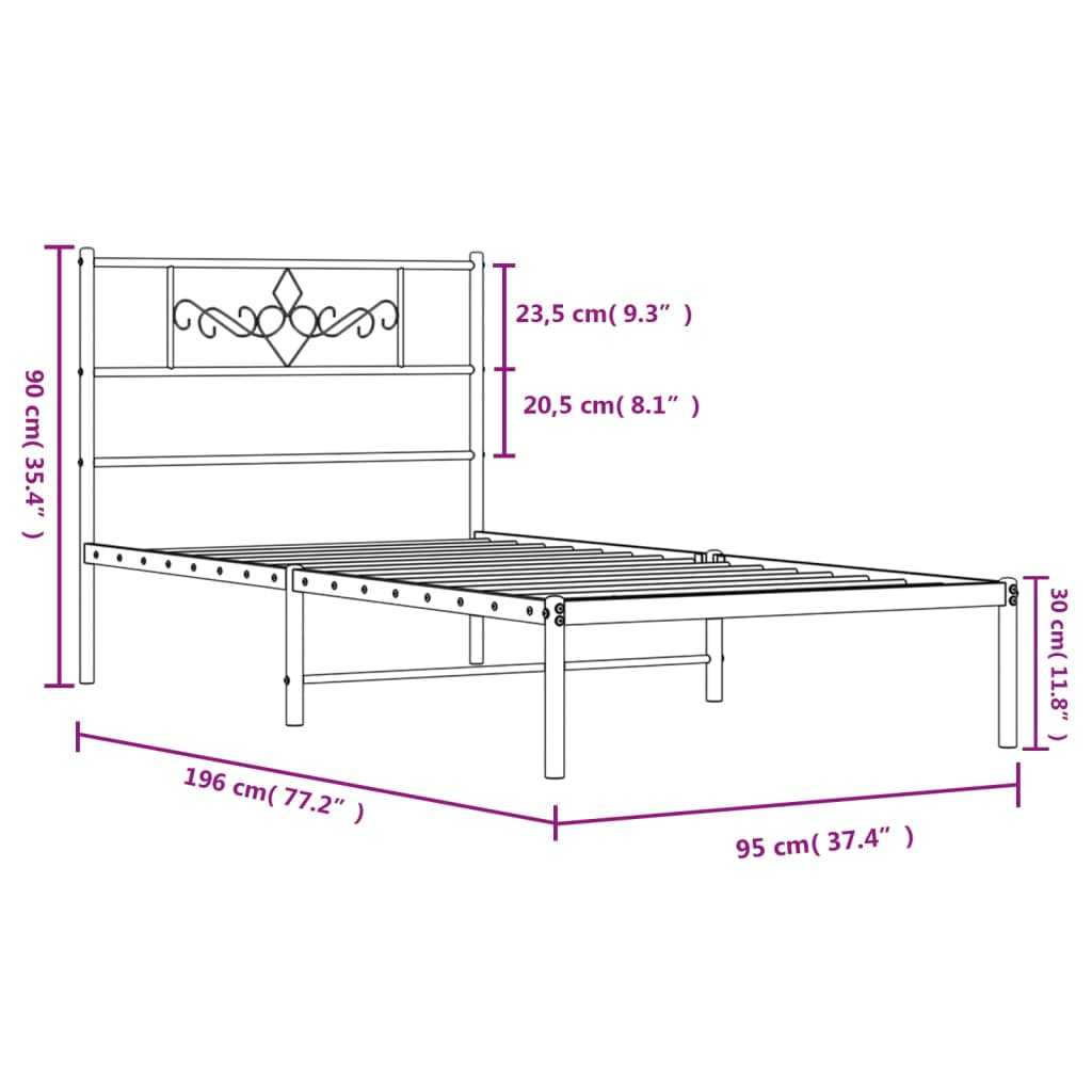 8721012047167_g_en_hd_7 vidaXL Metal Bed Frame without Mattress with Headboard Black 90x190 cm - Image 9