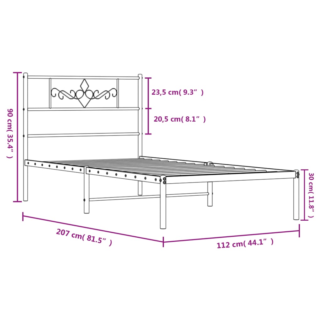 8721012047204_g_en_hd_7 vidaXL Metal Bed Frame without Mattress with Headboard Black 107x203 cm King Single - Image 9