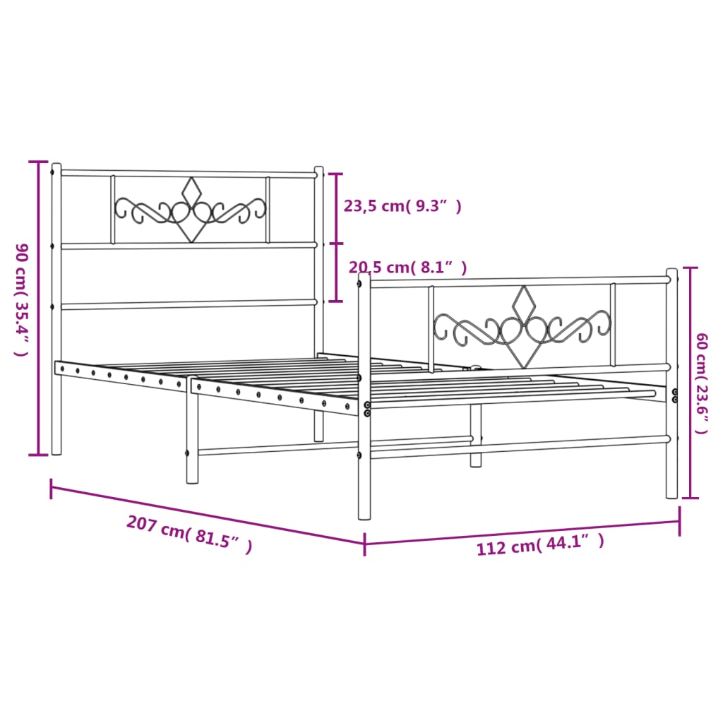 8721012047877_g_en_hd_7 vidaXL Metal Bed Frame without Mattress with Footboard White 107x203 cm King Single - Image 9