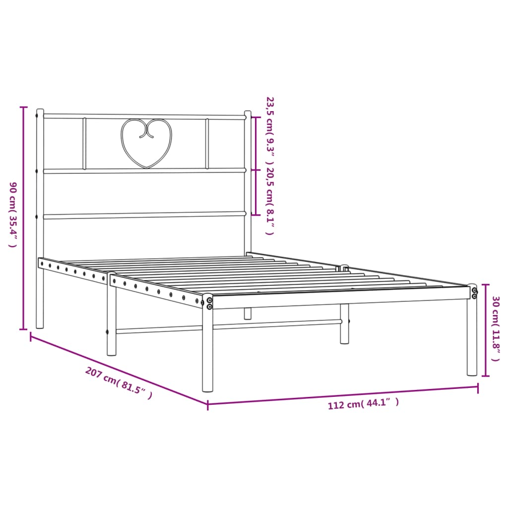 8721012048188_g_en_hd_7 vidaXL Metal Bed Frame without Mattress with Headboard Black 107x203 cm King Single - Image 9