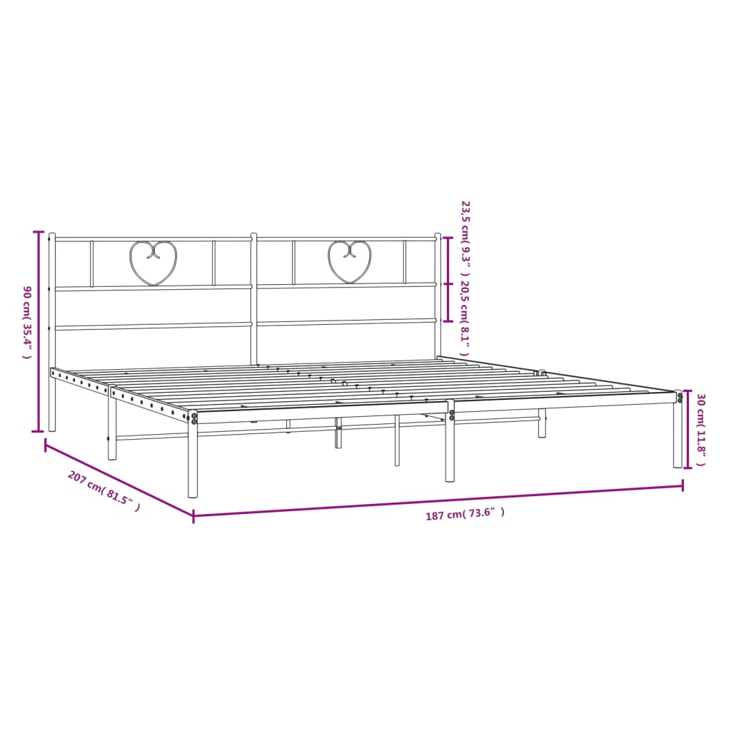 8721012048751_g_en_hd_7 vidaXL Metal Bed Frame without Mattress with Headboard White 183x203 cm King - Image 9
