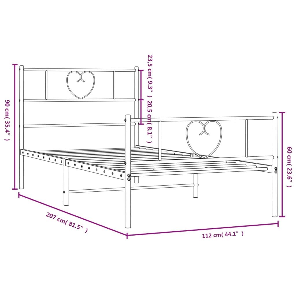8721012048850_g_en_hd_7 vidaXL Metal Bed Frame without Mattress with Footboard White 107x203 cm King Single - Image 9