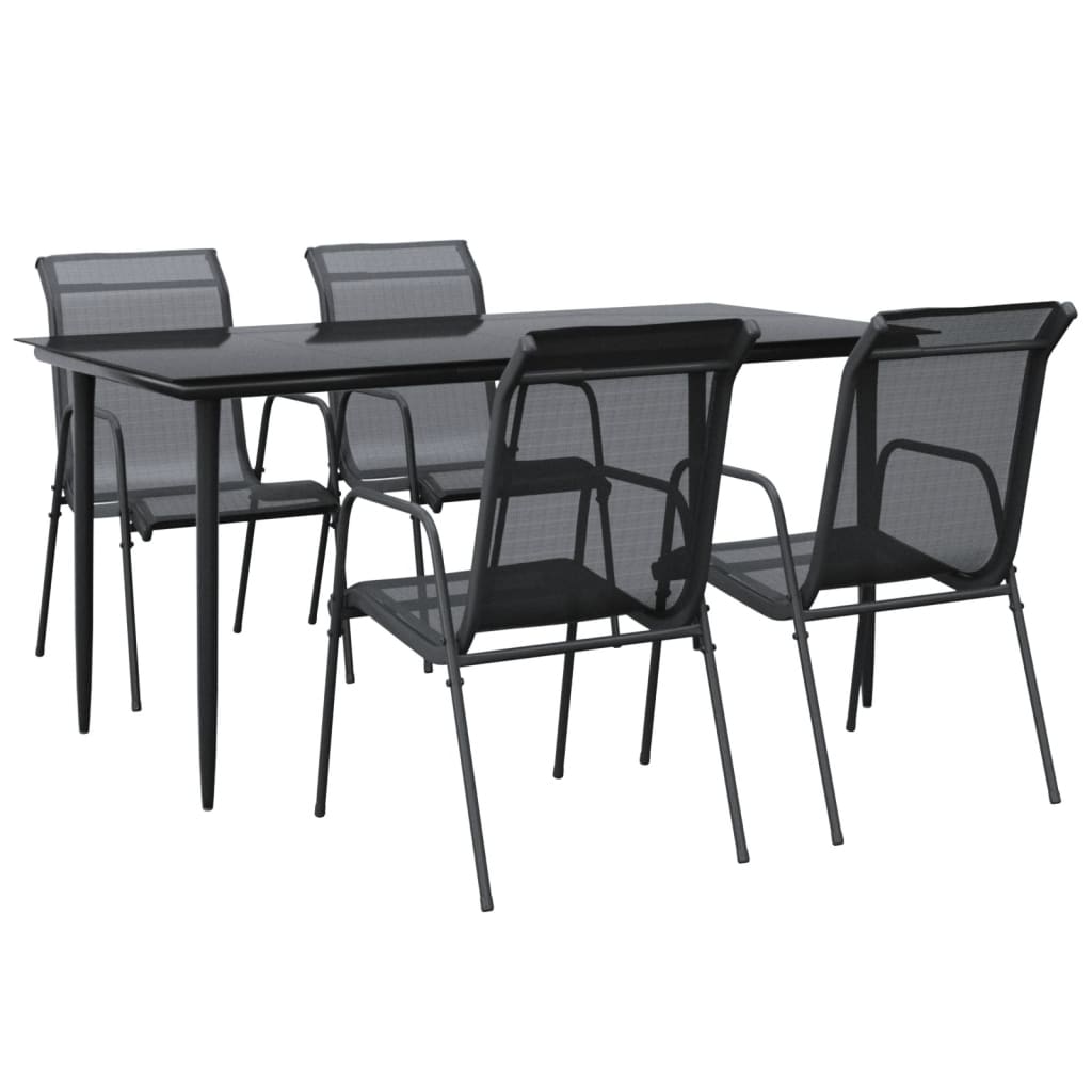 8721012049468_a_en_hd_1 vidaXL 5 Piece Garden Dining Set Black Steel and Textilene - Image 2